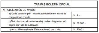 Tarifas Vigentes